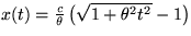 $
 x(t) = \frac{c}{\theta} \left( \sqrt{1+\theta^{2}t^{2}}
 - 1 \right)$